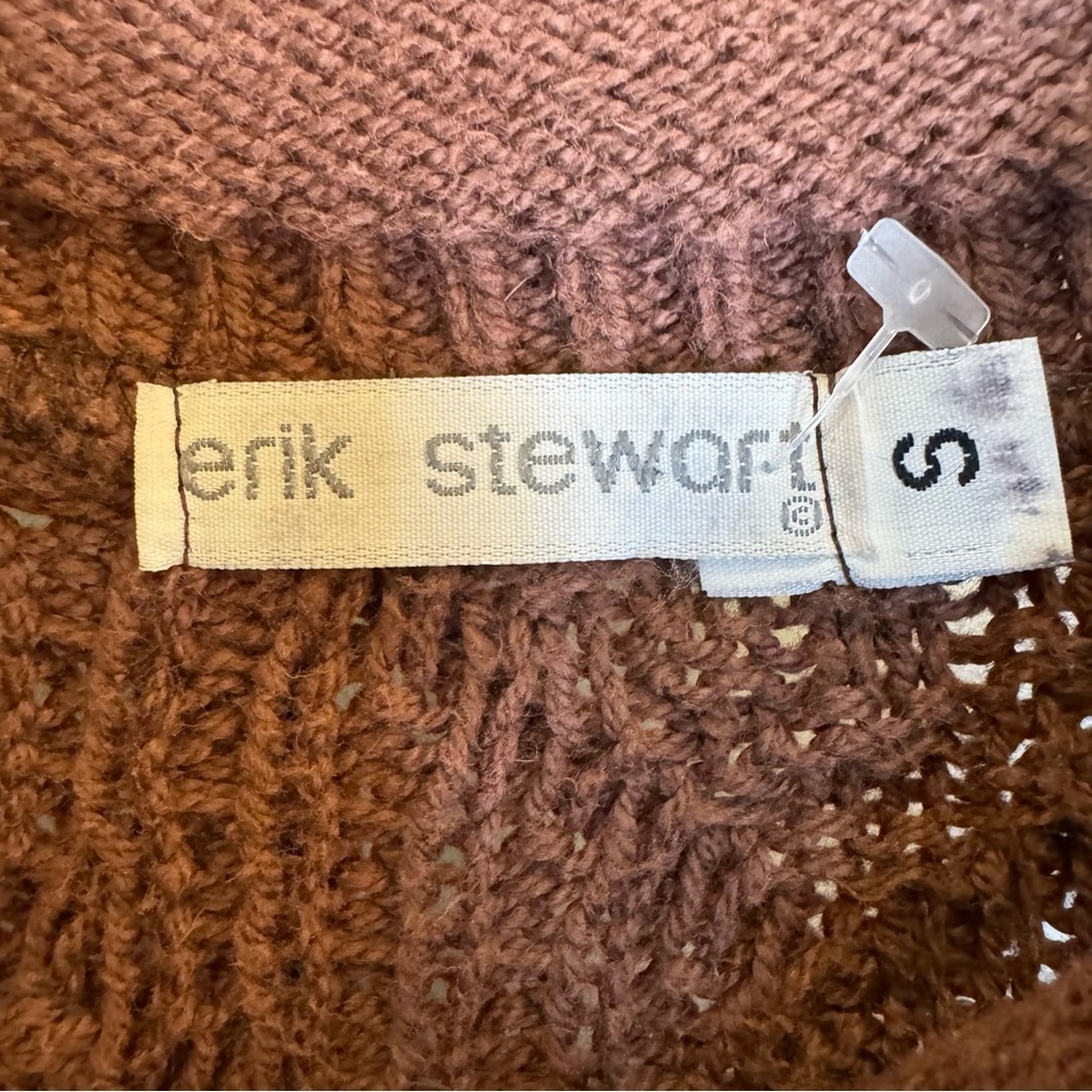 Vintage roll neck cable knit sweater 100% cotton brown Erik Stewart Small - Picture 9 of 11